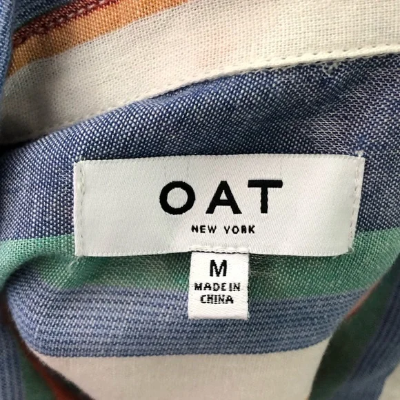 OAT New York Striped Short Sleeve Button Down Linen Blend - Picture 2 of 8